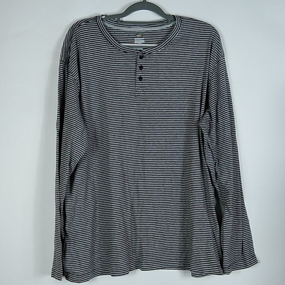 Hanes Men's Long Sleeve Striped Henley Shirt XL